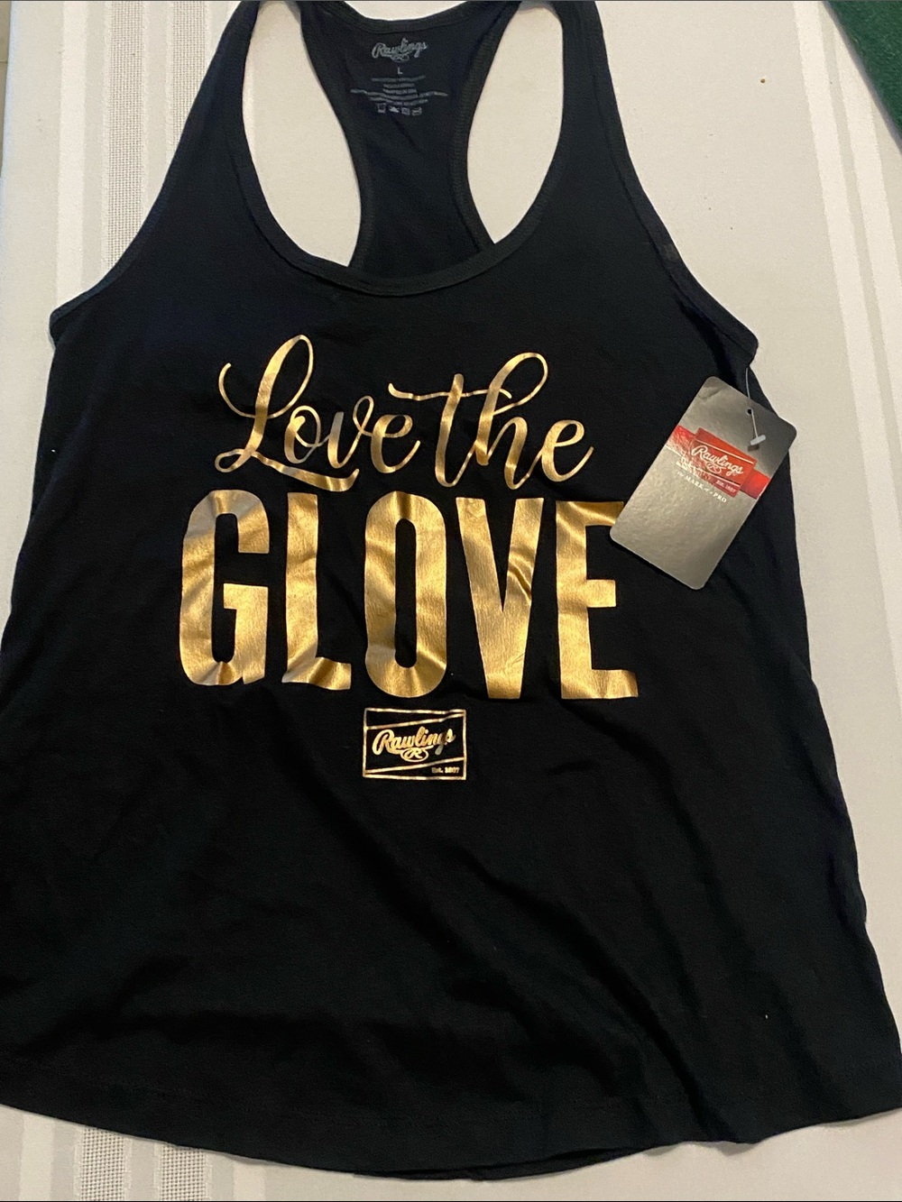 Rawlings Black Racerback Tank with Gold 'Love the Glove' Graphic Women’s Size L